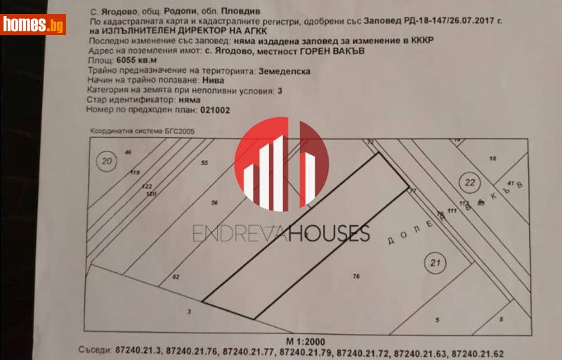 Парцел, 6055m² - С.Ягодово, Пловдив - Парцел за продажба - Ендрева Дизайн Хаузис - 54018160