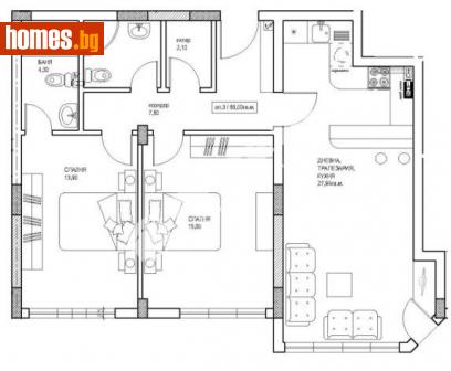 Тристаен, 92m² - Апартамент за продажба - 57391014