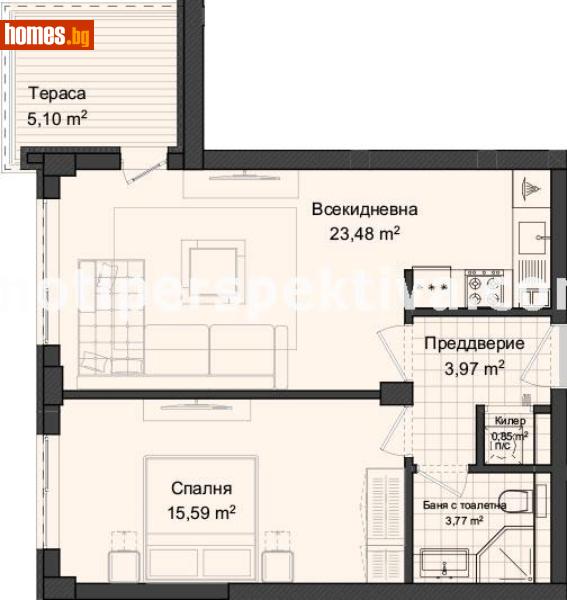 Двустаен, 74m² - Кв. Кършияка, Пловдив - Апартамент за продажба - ПЕРСПЕКТИВА - 76891827