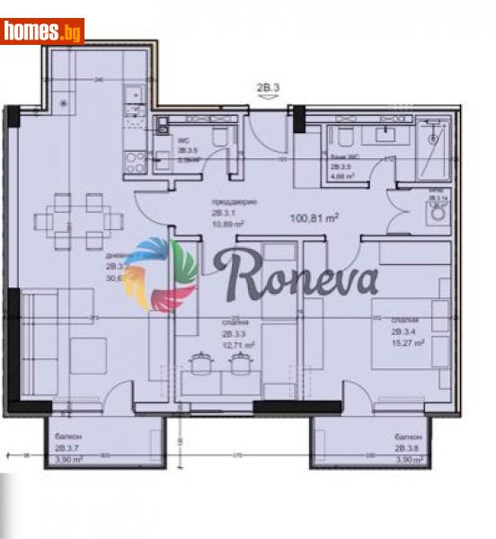 Тристаен, 103m² - Жк. Възраждане, Варна - Апартамент за продажба - РОНЕВА ООД - 105522729