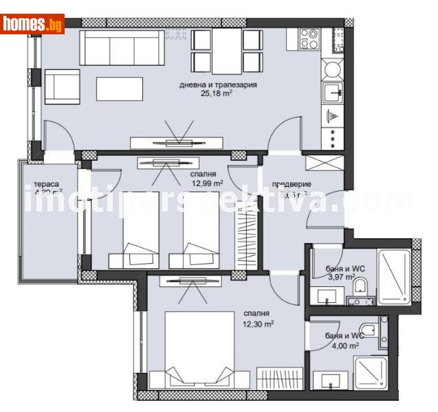 Тристаен, 100m² - Жк. Христо Смирненски, Пловдив - Апартамент за продажба - ПЕРСПЕКТИВА - 107355156