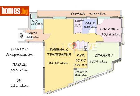 Тристаен, 125m² - Апартамент за продажба - 107570134
