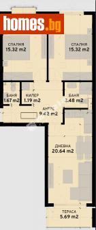 Тристаен, 93m² - Апартамент за продажба - 107689719