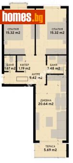 Тристаен, 93m² - Апартамент за продажба - 107689799