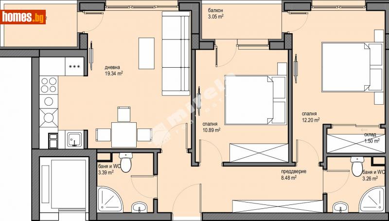 Тристаен, 88m² - София, София - град - Апартамент за продажба - МИРЕЛА - 108090796