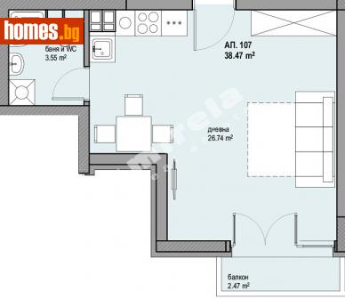 Едностаен, 46m² - Апартамент за продажба - 108304895