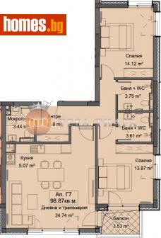 Тристаен, 119m² - Апартамент за продажба - 109444845
