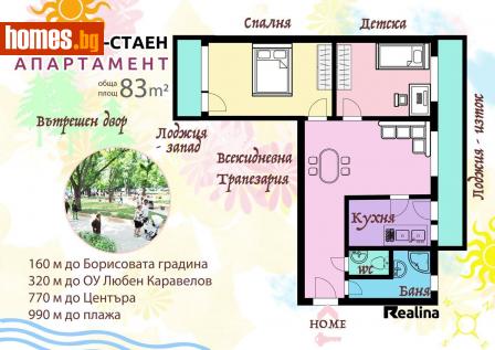 Тристаен, 83m² - Апартамент за продажба - 109732397