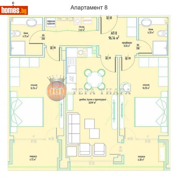 Тристаен, 107m² - Кв. Малинова Долина, София - Апартамент за продажба - Тера Тиара - 109939614