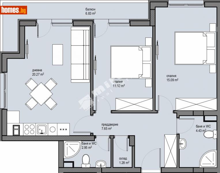 Тристаен, 95m² - София, София - град - Апартамент за продажба - МИРЕЛА - 109999513