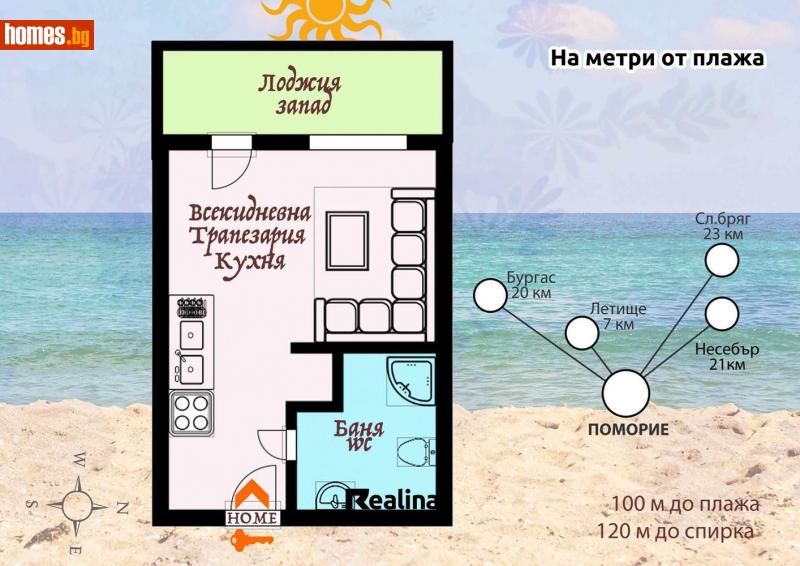 Едностаен, 35m² - Гр.Поморие, Бургас - Апартамент за продажба - Рeалина Бургас - 110488300