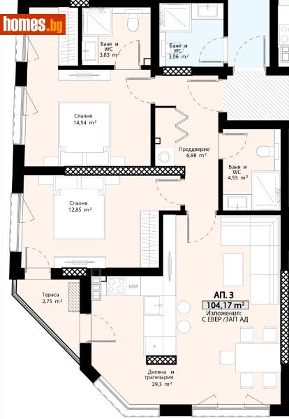 Тристаен, 104m² - Жк. Христо Смирненски, Пловдив - Апартамент за продажба - Deluxe Homes - 111136520