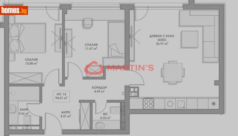 Тристаен, 113m² - Кв. Павлово, София - Апартамент за продажба - МАРТИНС Риелторс - 111572490