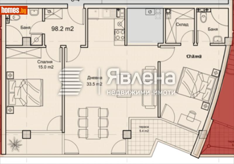 Тристаен, 118m² - Кв. Манастирски Ливади, София - Апартамент за продажба - ЯВЛЕНА - 111743221