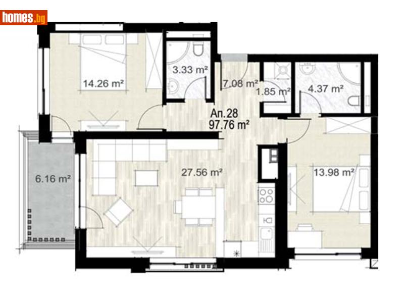 Тристаен, 118m² - Жк. Сердика, София - Апартамент за продажба - Титан Пропъртис - 112044728