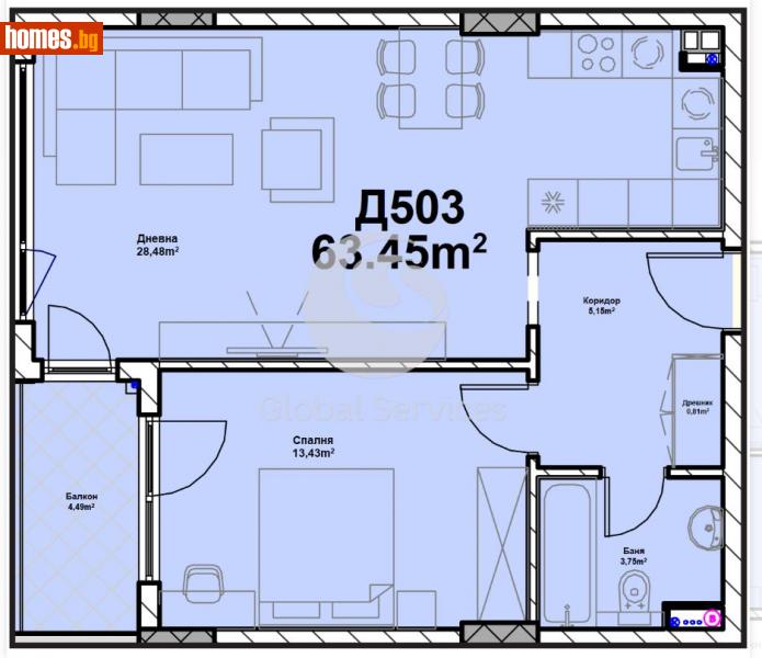 Двустаен, 75m² - Жк. Полигона, София - Апартамент за продажба - Глобъл Сървисиз ООД - 112352520