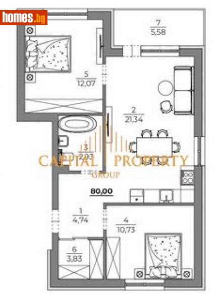 Тристаен, 80m² - М-т Кабакум, Варна - Апартамент за продажба - Капитал Пропърти Груп - 112507853