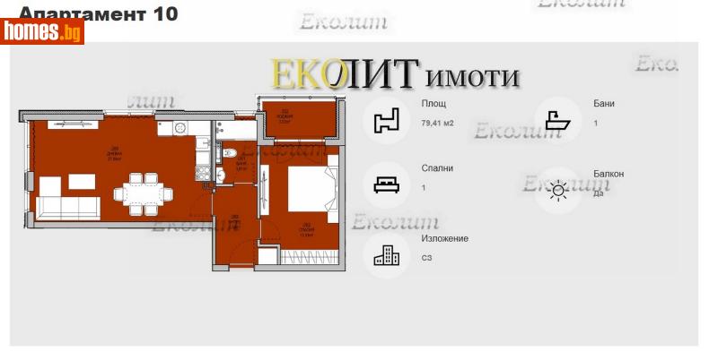 Двустаен, 80m² - Жк. Левски, София - Апартамент за продажба - Еколит - 112695235