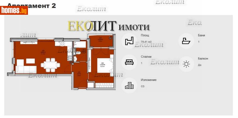 Двустаен, 80m² - Жк. Левски, София - Апартамент за продажба - Еколит - 112695570