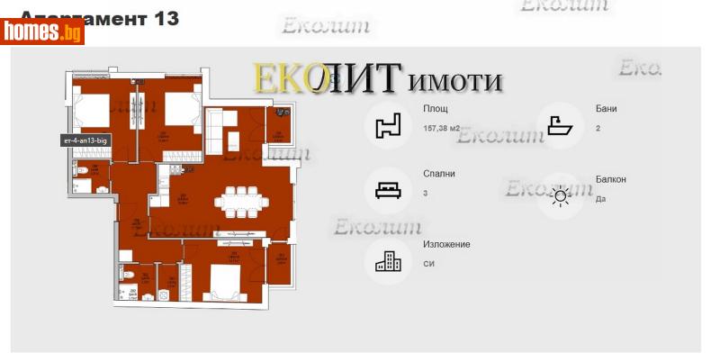 Четиристаен, 158m² - Жк. Левски, София - Апартамент за продажба - Еколит - 112695644