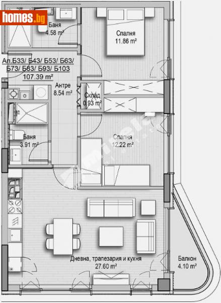 Тристаен, 107m² - Кв. Витоша, София - Апартамент за продажба - МИРЕЛА - 112817012