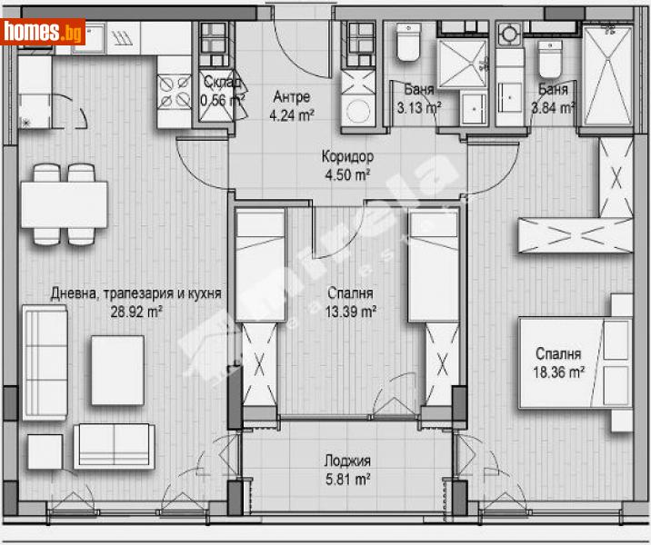 Тристаен, 117m² - Кв. Витоша, София - Апартамент за продажба - МИРЕЛА - 112817142