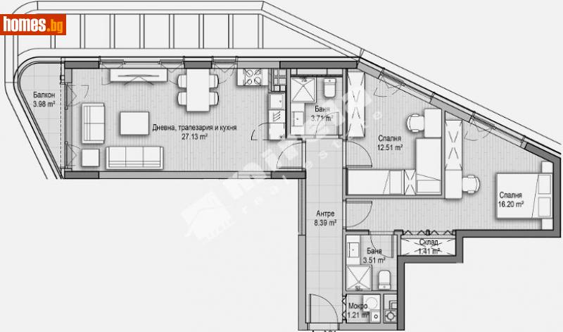Тристаен, 117m² - Кв. Витоша, София - Апартамент за продажба - МИРЕЛА - 112817150