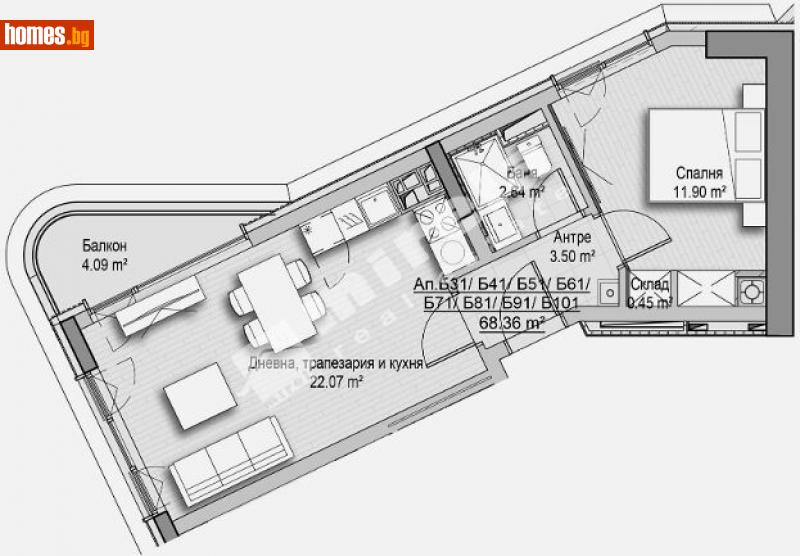 Двустаен, 68m² - Кв. Витоша, София - Апартамент за продажба - МИРЕЛА - 112817305