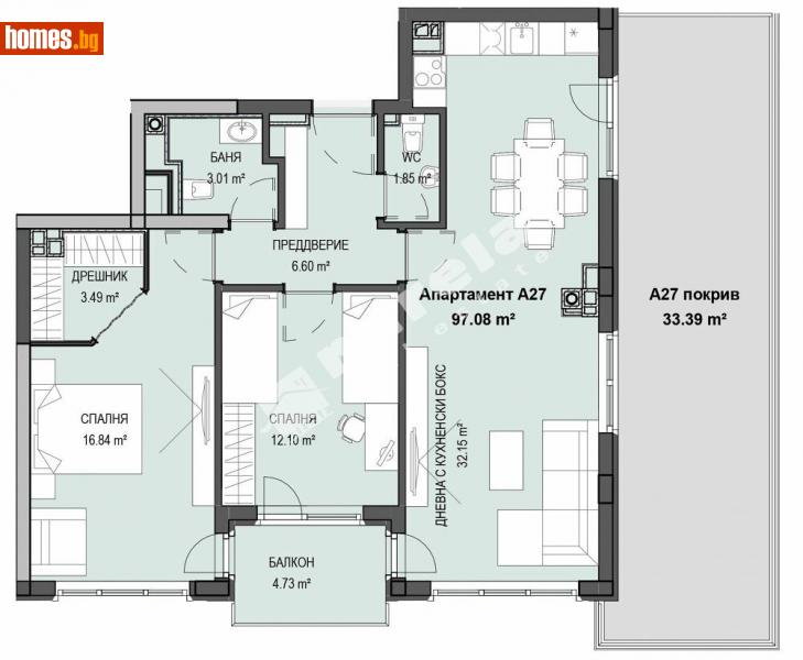 Тристаен, 112m² - Кв. Кръстова Вада, София - Апартамент за продажба - МИРЕЛА - 112840482