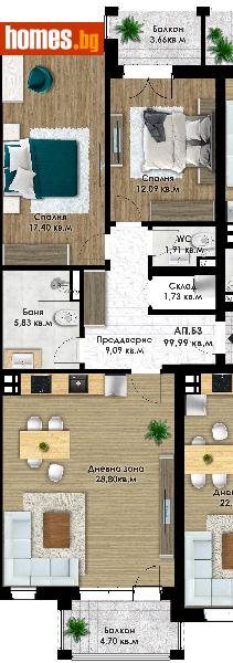 Тристаен, 114m² - Кв. Остромила, Пловдив - Апартамент за продажба - Deluxe Homes - 112958659