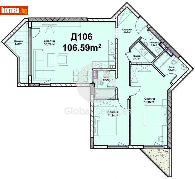 Тристаен, 127m² - Жк. Полигона, София - Апартамент за продажба - Глобъл Сървисиз ООД - 113103508