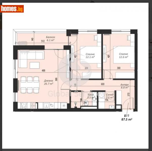 Тристаен, 102m² - Кв. Кръстова Вада, София - Апартамент за продажба - Глобъл Сървисиз ООД - 113323990