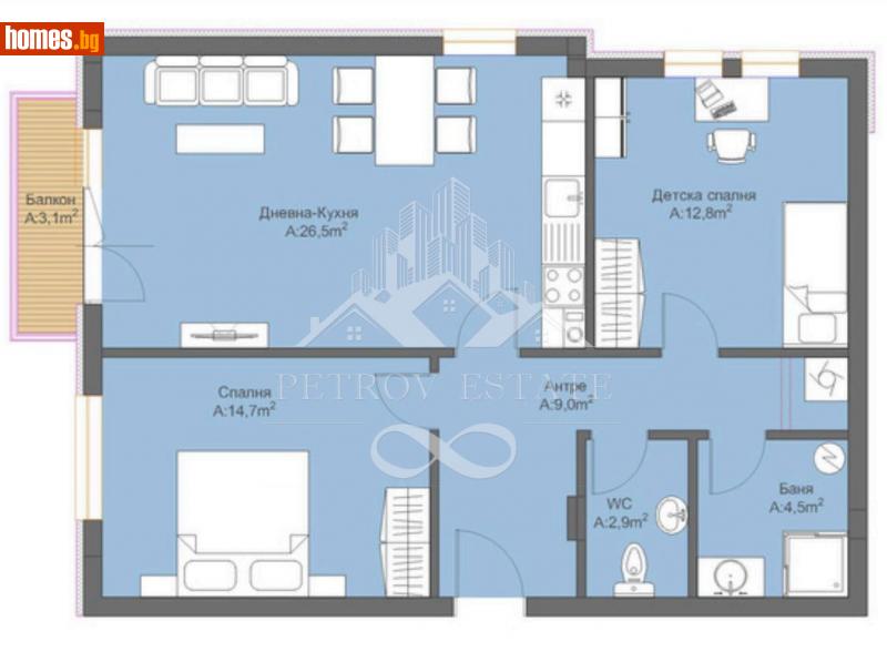 Тристаен, 96m² - Гр.Велинград, Пазарджик - Апартамент за продажба - Petrov Estate - 113324515