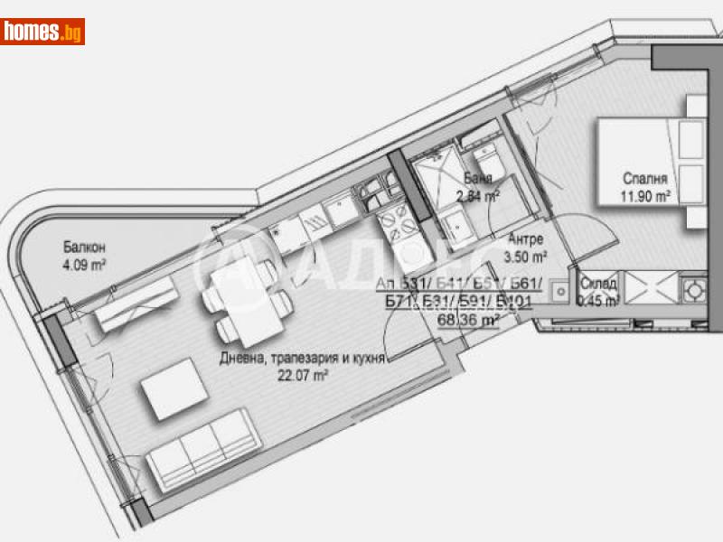 Двустаен, 68m² - Кв. Хладилника, София - Апартамент за продажба - АДРЕС НЕДВИЖИМИ ИМОТИ - 113388871