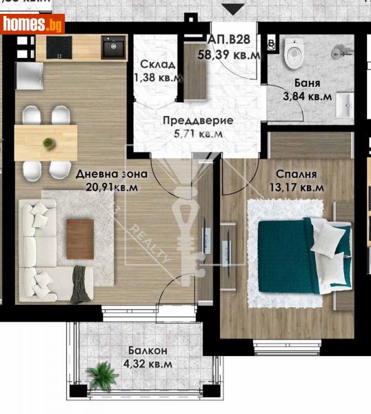 Двустаен, 67m² - Кв. Остромила, Пловдив - Апартамент за продажба - 33 Realty - 113434542