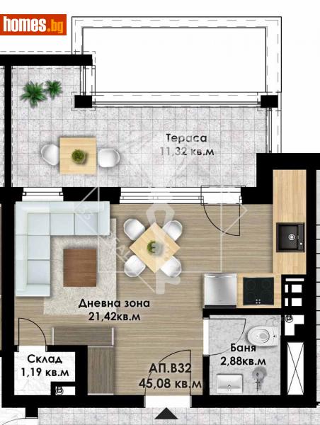 Едностаен, 52m² - Кв. Остромила, Пловдив - Апартамент за продажба - 33 Realty - 113744379