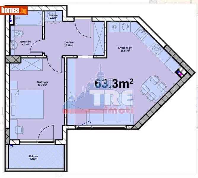 Двустаен, 77m² - Жк. Полигона, София - Апартамент за продажба - ТЕНДЕНЗ РИАЛ ЕСТЕЙТ - 113851644