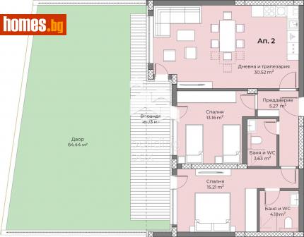 Тристаен, 96m² - Апартамент за продажба - 114000907