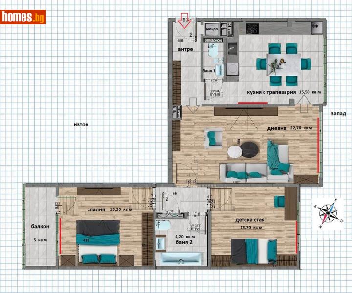 Тристаен, 100m² - Жк. Сухата Река, София - Апартамент за продажба - Calista Estate - 114127198