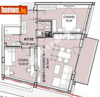 Тристаен, 95m² - Апартамент за продажба - 114174147