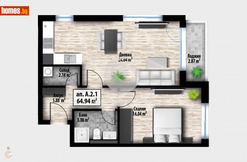 Двустаен, 69m² - Кв. Манастирски Ливади, София - Апартамент за продажба - Глобъл Сървисиз ООД - 114418456