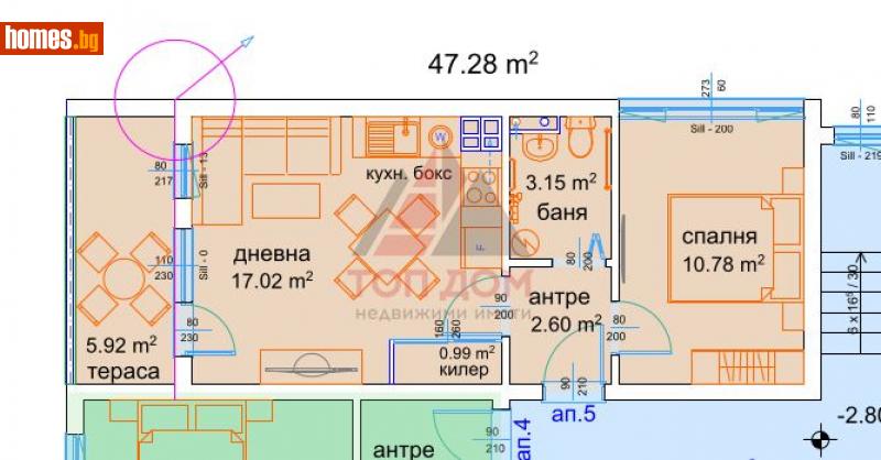 Двустаен, 47m² - Жк. Възраждане, Варна - Апартамент за продажба - Топ Дом  - 114615112