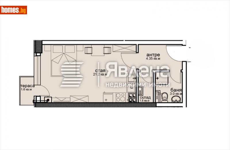 Едностаен, 47m² - Кв. Витоша, София - Апартамент за продажба - ЯВЛЕНА - 114674644