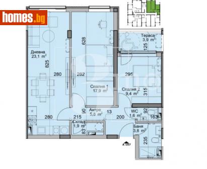 Тристаен, 94m² - Апартамент за продажба - 114742224