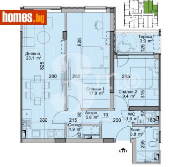 Тристаен, 94m² - Апартамент за продажба - 114742229