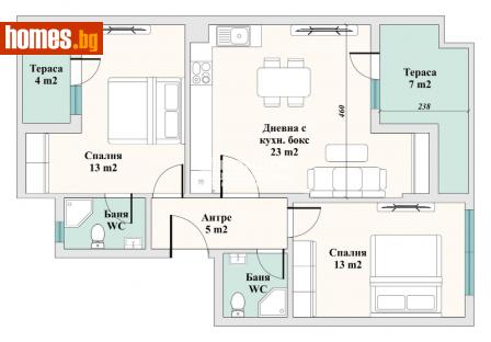 Тристаен, 99m² - Апартамент за продажба - 114745308