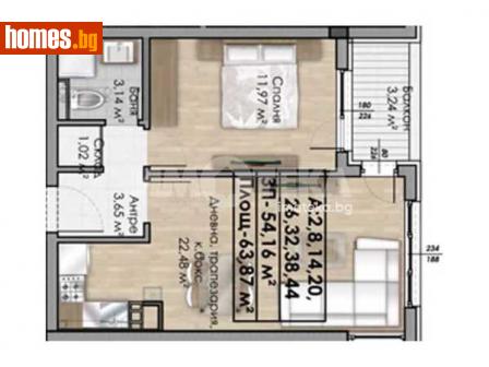 Двустаен, 63m² - Апартамент за продажба - 114824178