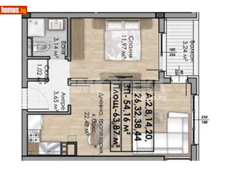 Двустаен, 63m² - Жк. Овча Купел, София - Апартамент за продажба - ИМОТЕКА АД - 114824178