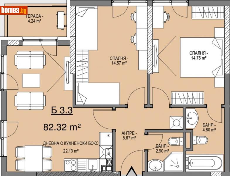 Тристаен, 97m² - Кв. Малинова Долина, София - Апартамент за продажба - Глобъл Сървисиз ООД - 114883096