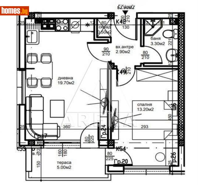 Двустаен, 53m² - Жк. Христо Ботев, Пловдив - Апартамент за продажба - Арена имот  - 115203186